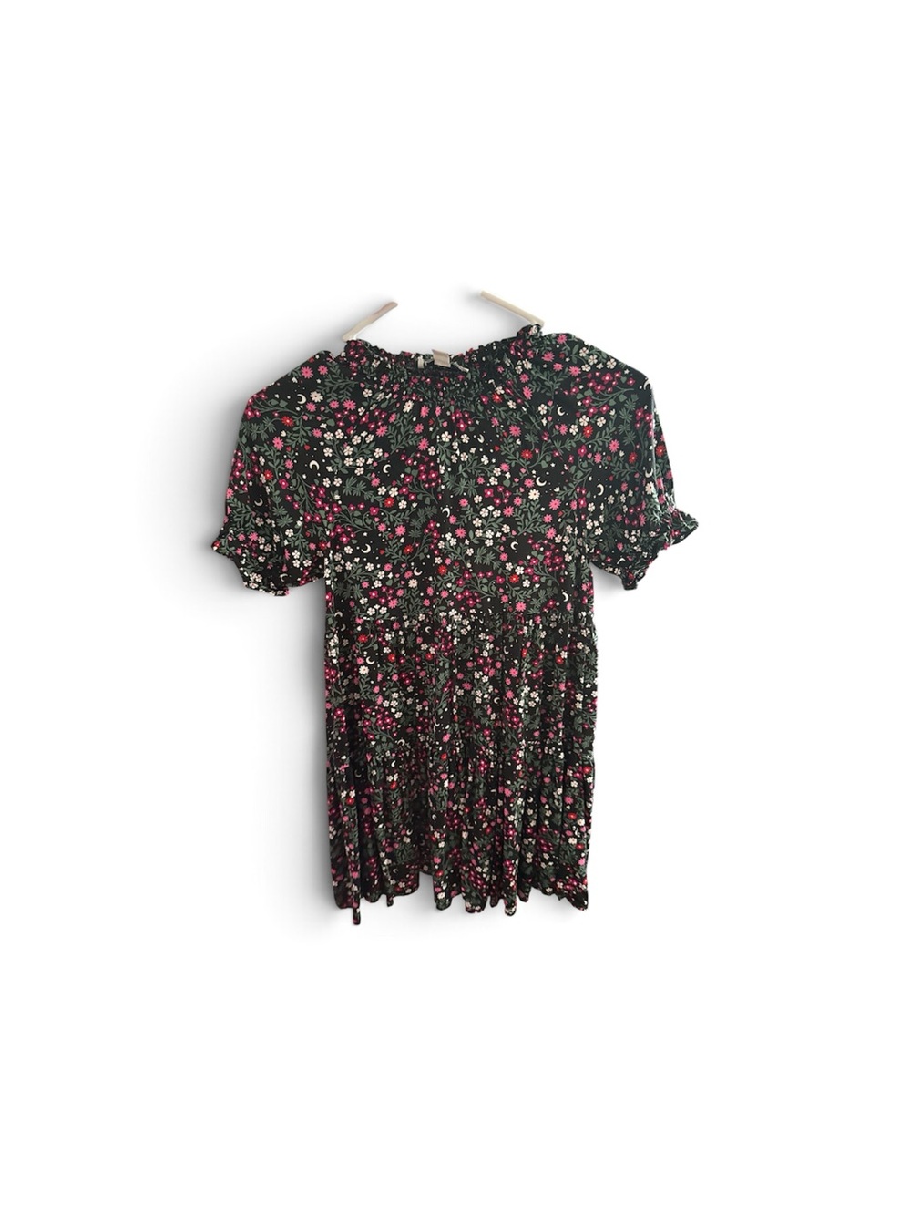 Kids Black Floral Smocked Short-Sleeve Tunic